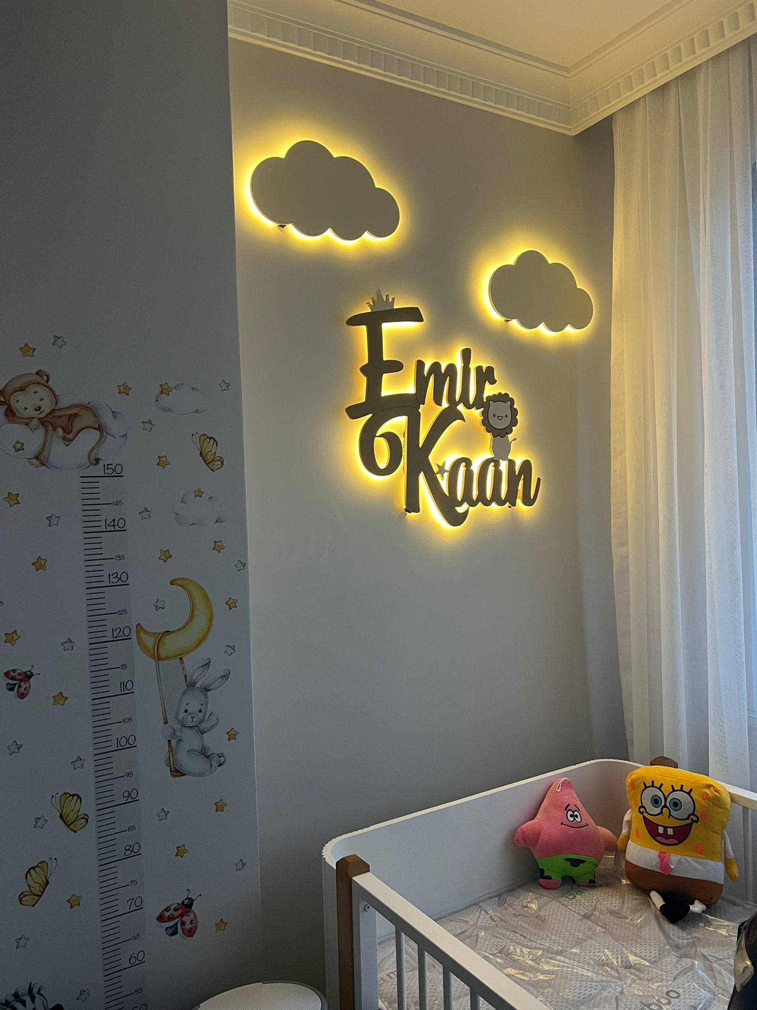 Büyük Boy Işıklı çift İsimlik ve 2 Bulut